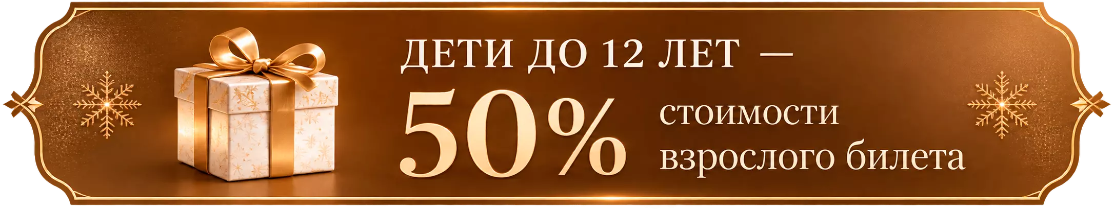 Дети до 12 лет — 50% стоимости взрослого билета